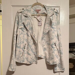Philosophy White and Blue Floral Moto Jacket